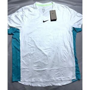 Nike Court Dri-Fit Advantage Tennis Top Jersey White Teal DX5538-100 Men's XXL
